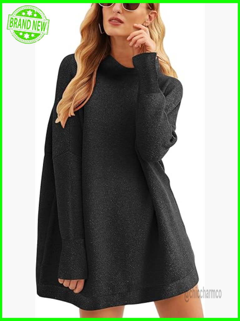 Oversized Turtleneck Pullover Sweater Loose Fit Knit Tunic Long Sleeve